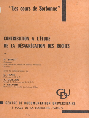 cover image of Contribution à l'étude de la désagrégation des roches